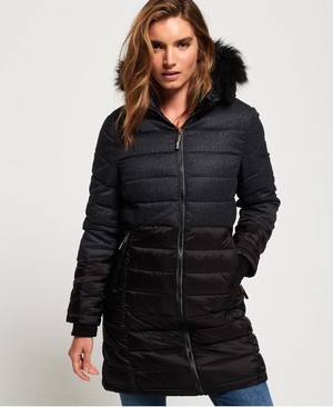 Superdry Luxe Super Fuji Mix Női Kabát Fekete | DVXHM2741